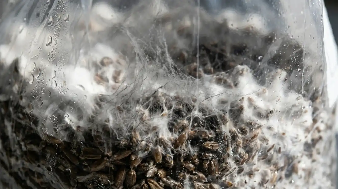 cobweb mold contamination on mushroom substrate gray wispy growth