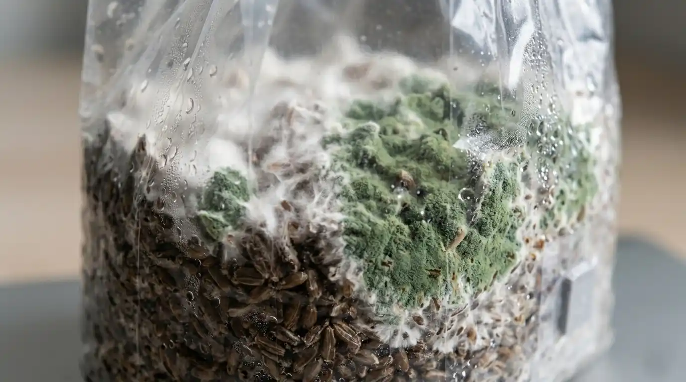 green mold contamination in mushroom grow bag trichoderma