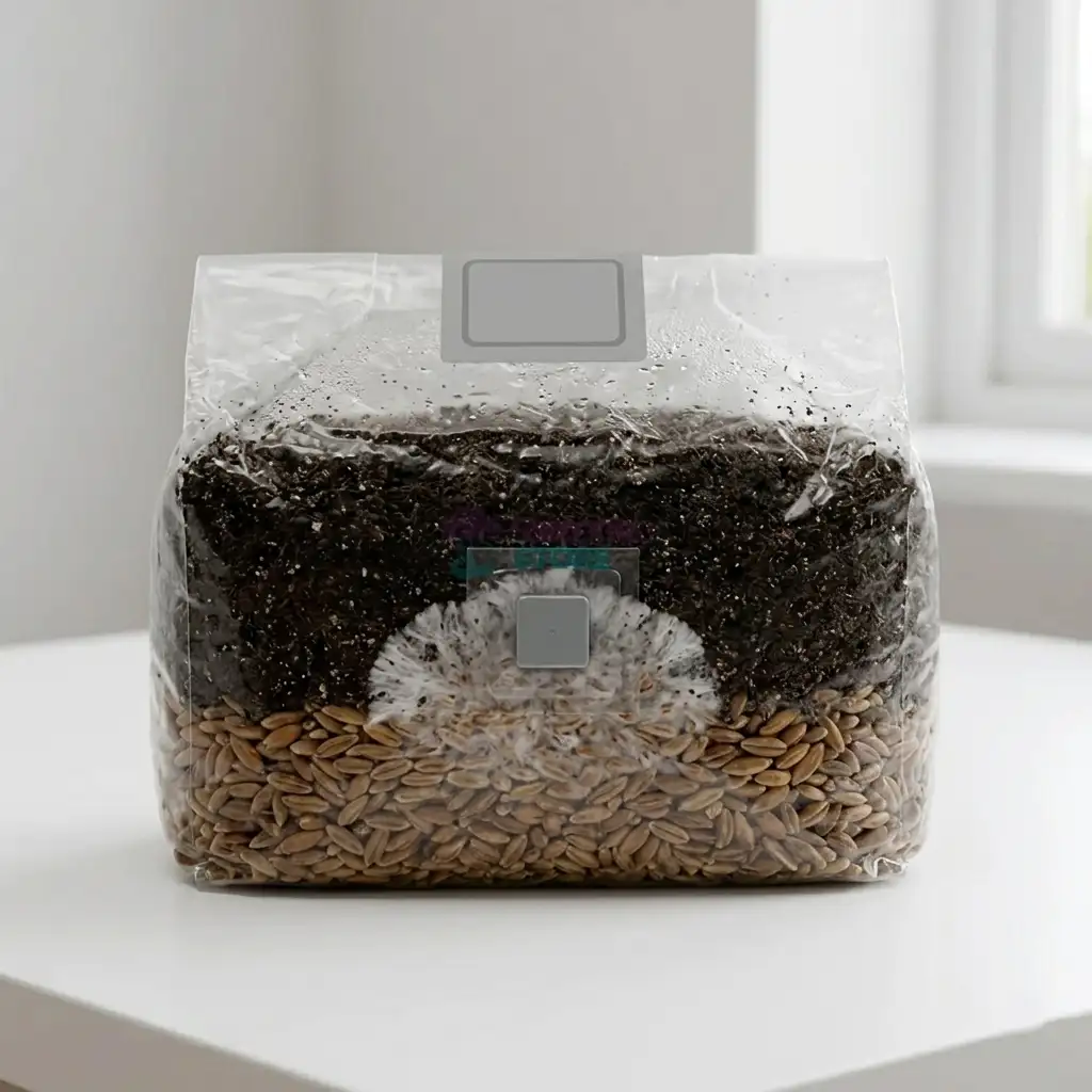 all in one mushroom grow bag UK showing grain and substrate layers