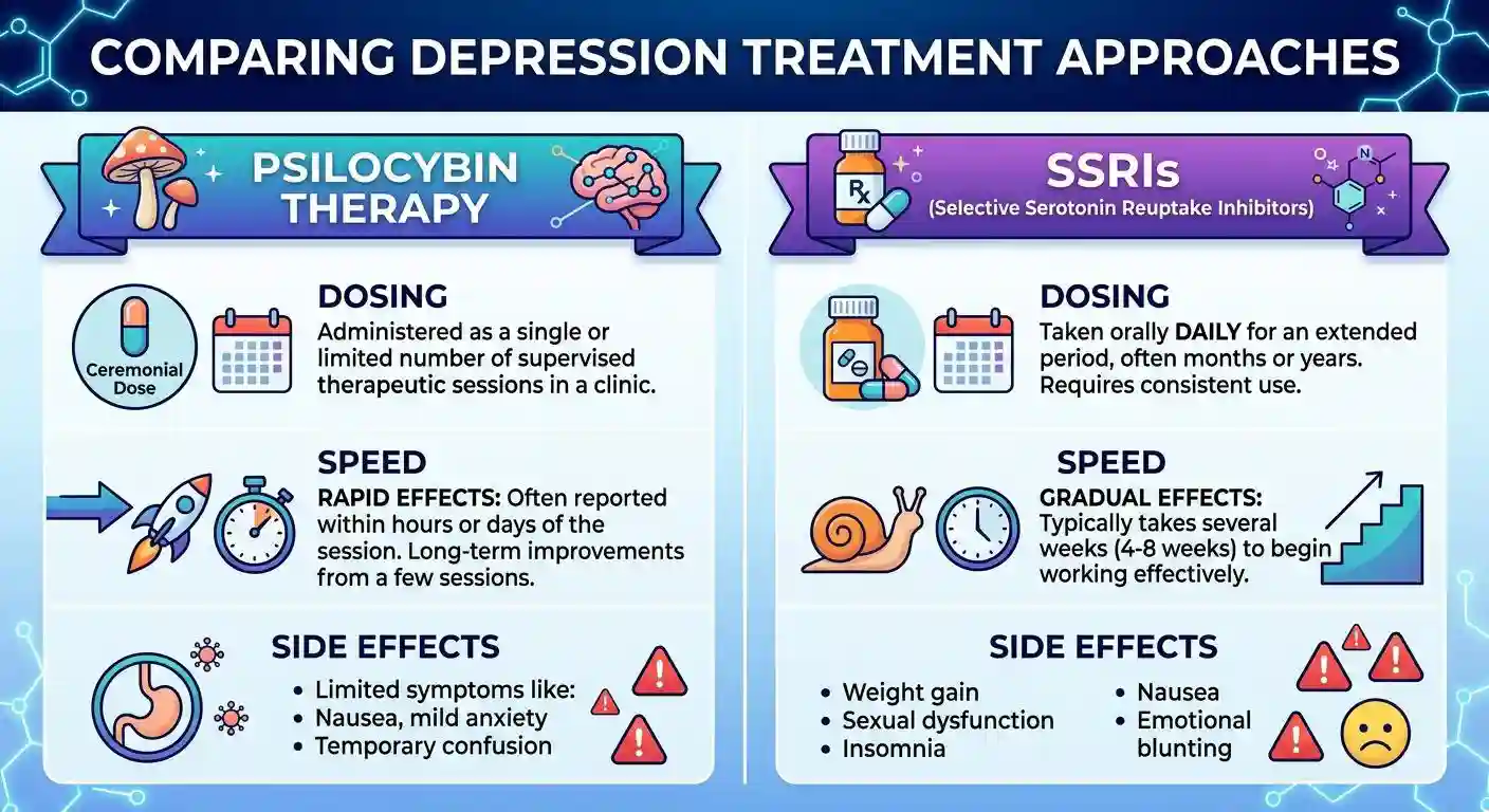 psilocybin therapy vs antidepressants SSRIs comparison chart