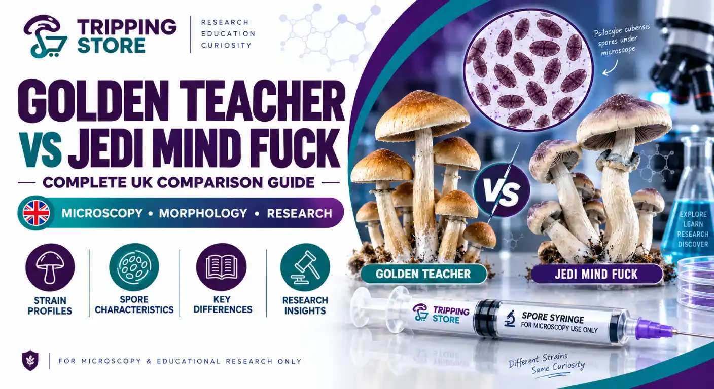 Golden Teacher vs Jedi Mind Fuck spore comparison under microscopy