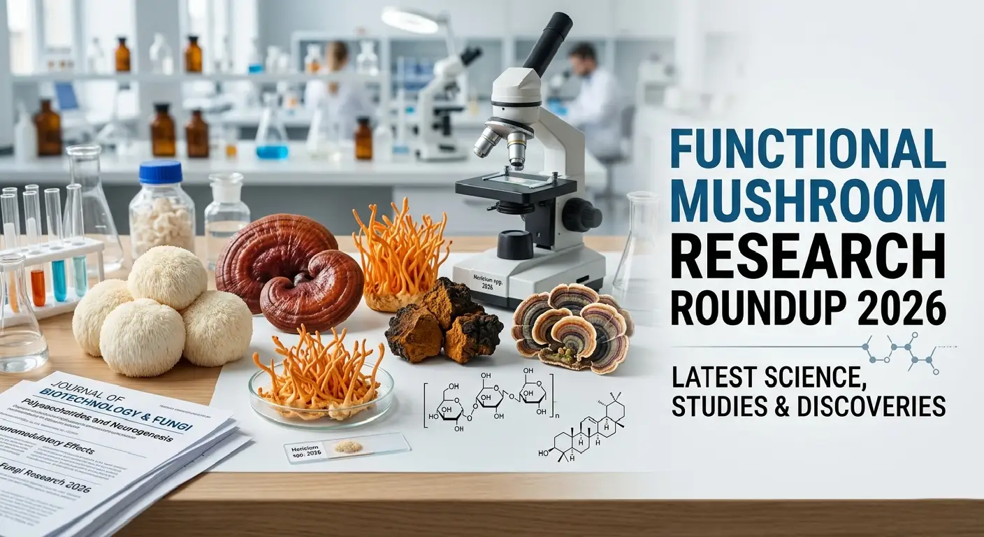 Functional mushroom research roundup 2024-2026 — Lion's Mane, Reishi, Cordyceps and Turkey Tail latest studies