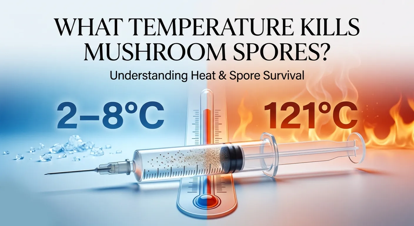What temperature kills mushroom spores at 121°C