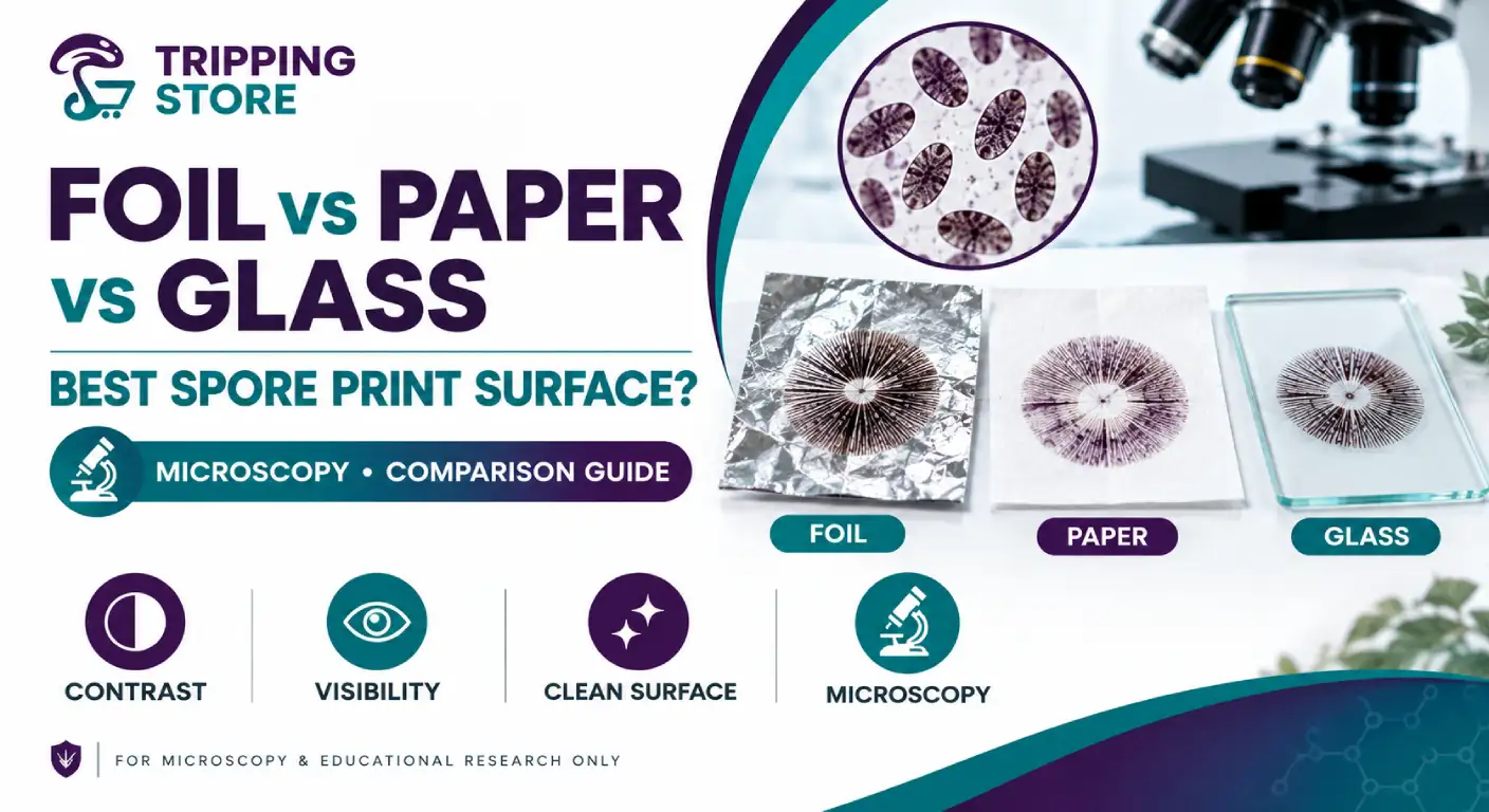 Foil, paper and glass compared as spore print surfaces for microscopy
