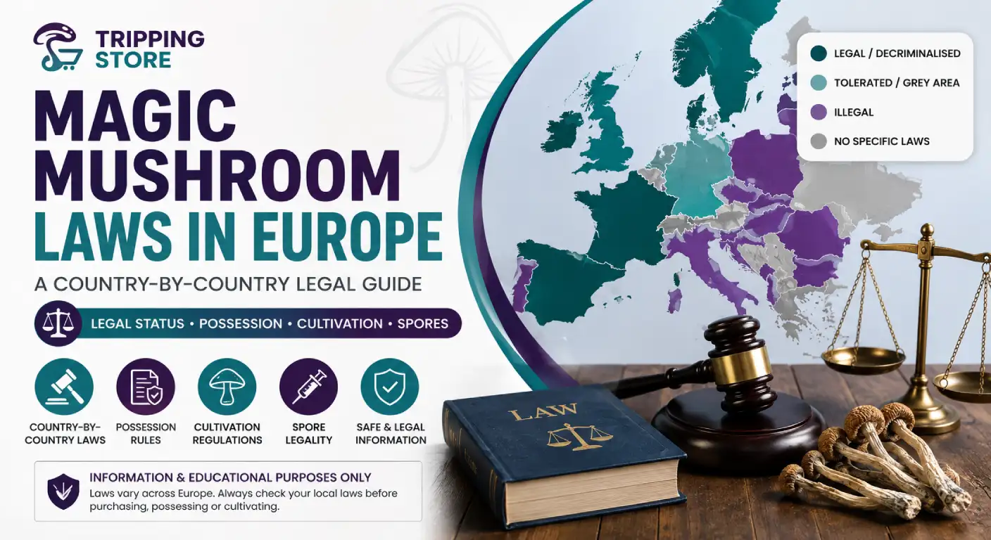 Magic mushroom laws in Europe shown on a legal status map